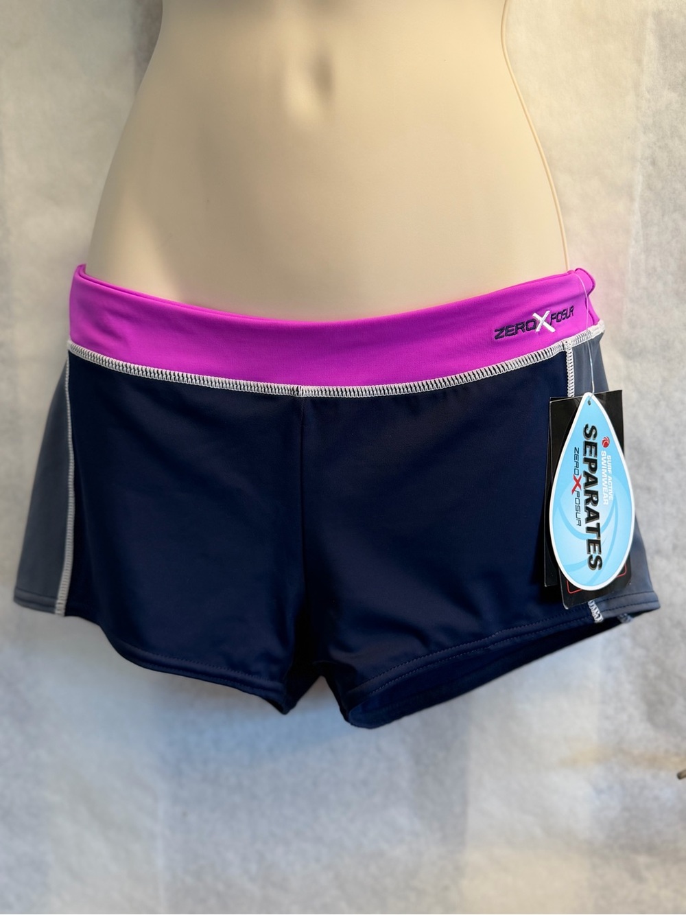 ZeroXposur Women's Navy Swim Shorts Pink Waistband & Gray Panels Sz-10.NWT. E18.